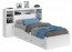 Белая кровать Женева с закроватным модулем, полками, ящиками и прикроватным блоком